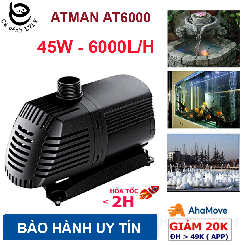 Máy bơm nước ATMAN AT6000 45W - 6000L/Hr cao cấp dùng bơm lọc nước hồ bể cá cảnh hồ Koi hòn non bộ. 