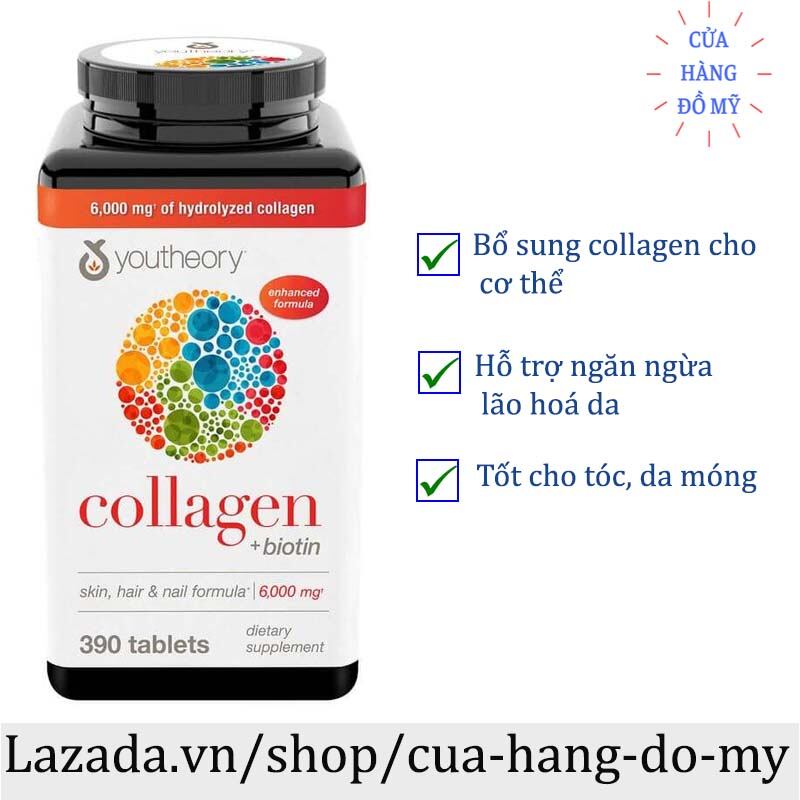 Viên Uống Collagen Youtheory collagen + biotin Advanced Formula 390 Viên 290 Viên -   Youtheory collagen plus  biotin Sản phẩm được rất nhiều người tin tưởng sử dụng - Shop Hong1008