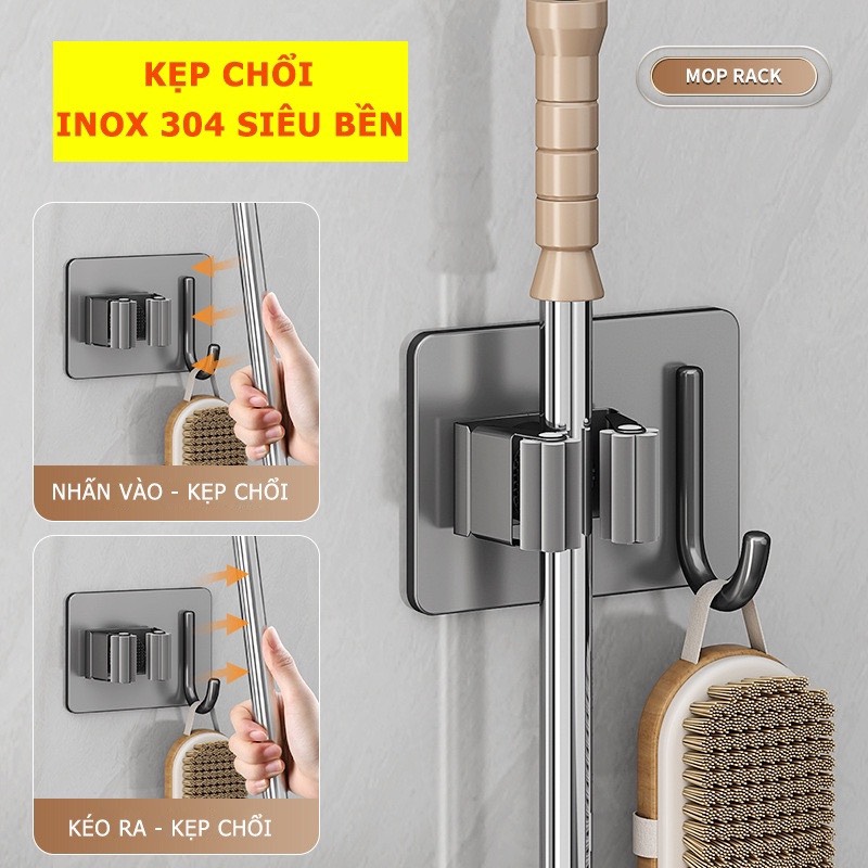 Móc Treo Kẹp Chổi INOX 304 mới Móc Dán Tường Siêu Chắc Thiết Kế Hiện Đại móc nhựa dán tường arylic m
