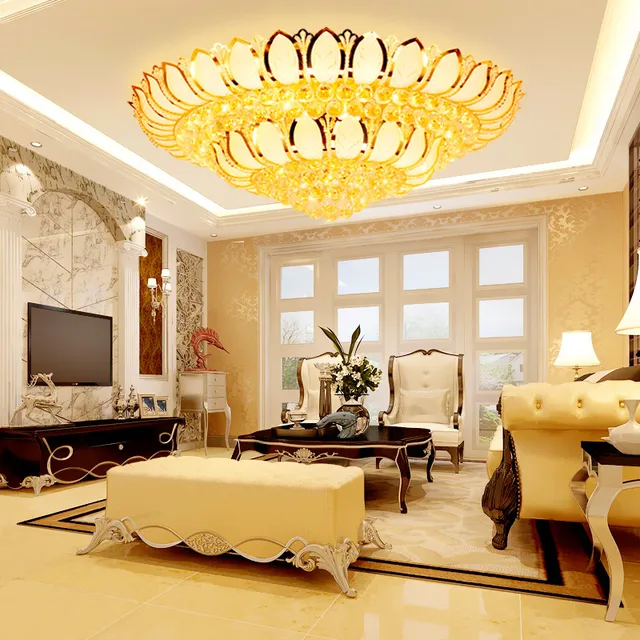 Đèn Mâm Pha Lê Ốp Trần Kích Thước Lớn Sang Trọng Hiện Đại Hiệu Ứng Cánh Sen Đổi Màu 3 Chế Độ Đẹp Mắt - Bảo Hành 5 Năm