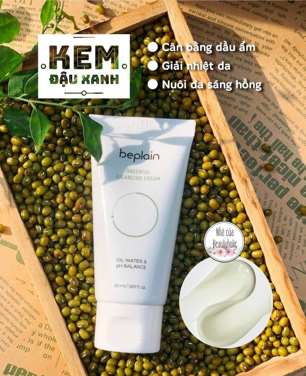 [Nhacuabeautyholic] Kem Dưỡng Đậu Xanh Beplain Greenful Balance