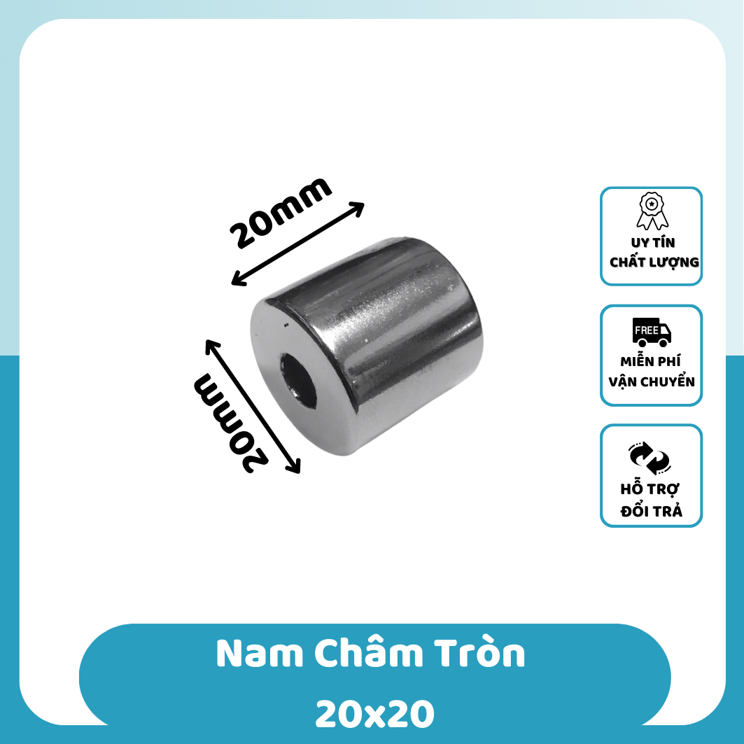 Nam Châm Hít Bi Sắt Loại Tròn Hình Trụ 20x20 Lỗ 6mm