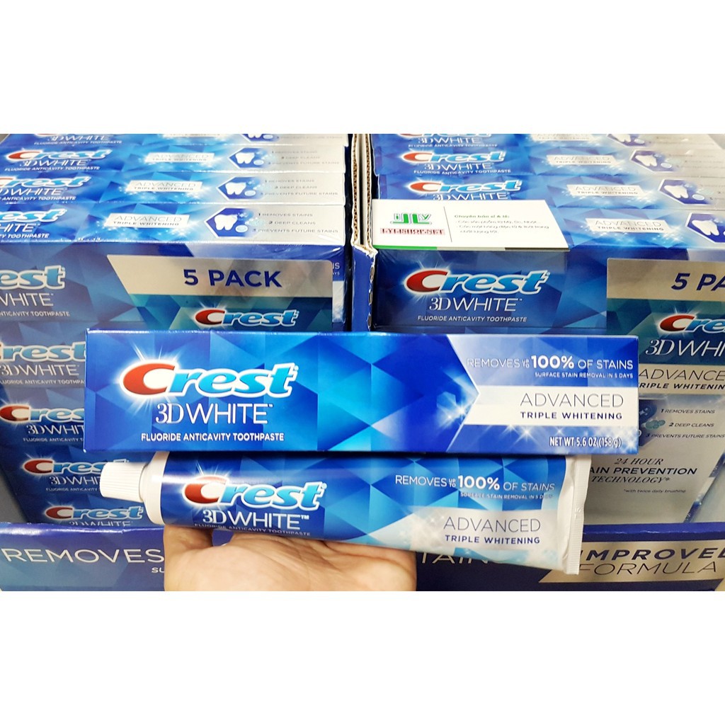Kem đánh răng Crest 3D White Advanced Triple Whitening tuýp 158g từ Mỹ