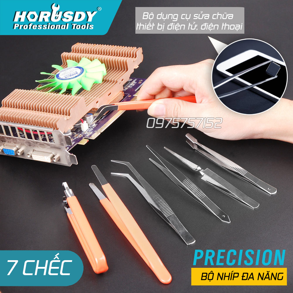 Bộ nhíp đa năng độ chính xác cao 7 chi tiết HORUSDY thép không gỉ chống tĩnh điện chế tác trang sức 