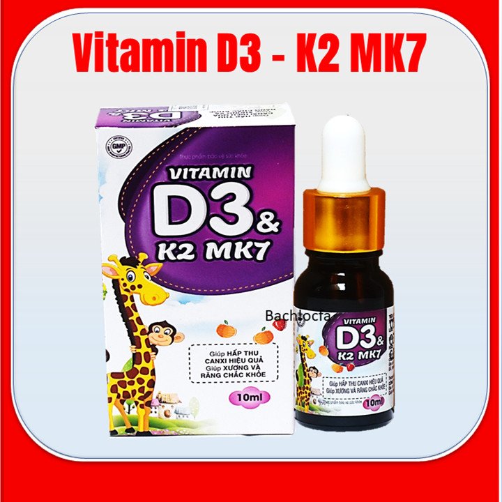 Vitamin D3 &amp; K2Mk7 nhỏ giot giúp bé hấp thụ calci tăng trưởng chiều cao cân nặng tăng sức đề kháng hộp 10ml - Vitamin D3 K2 Mk7 nhỏ giot