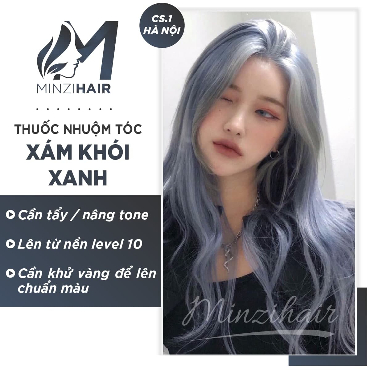 Nhuộm Tóc Màu Xám Khói Xanh [Trend 2021] - Cần Tẩy Tóc / Nâng Tone | Minzihair