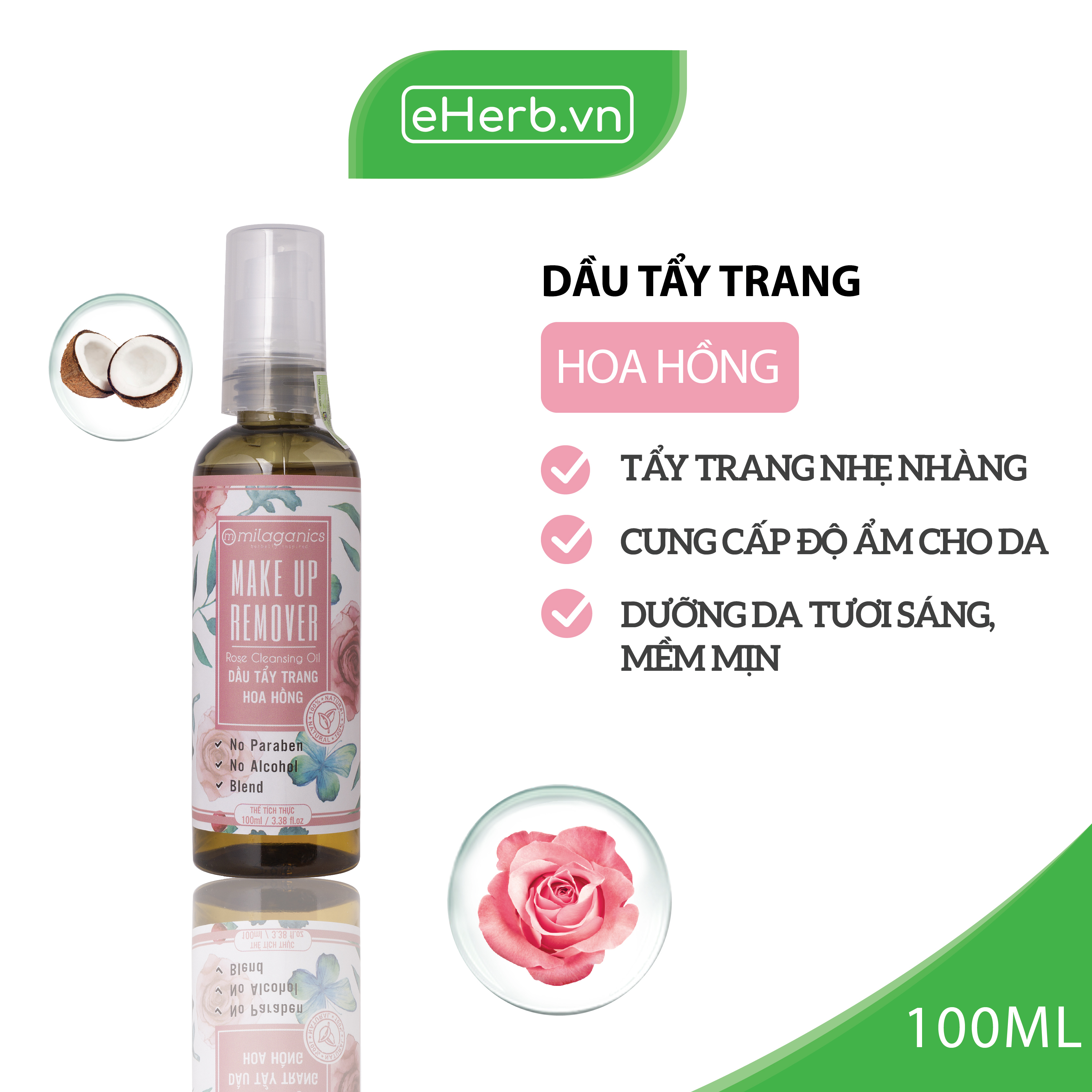 [Hcm]Dầu Tẩy Trang Hoa Hồng Làm Sạch Lỗ Chân Lông Dịu Nhẹ Cân Bằng Độ Ph Milaganics 100Ml (Chai)