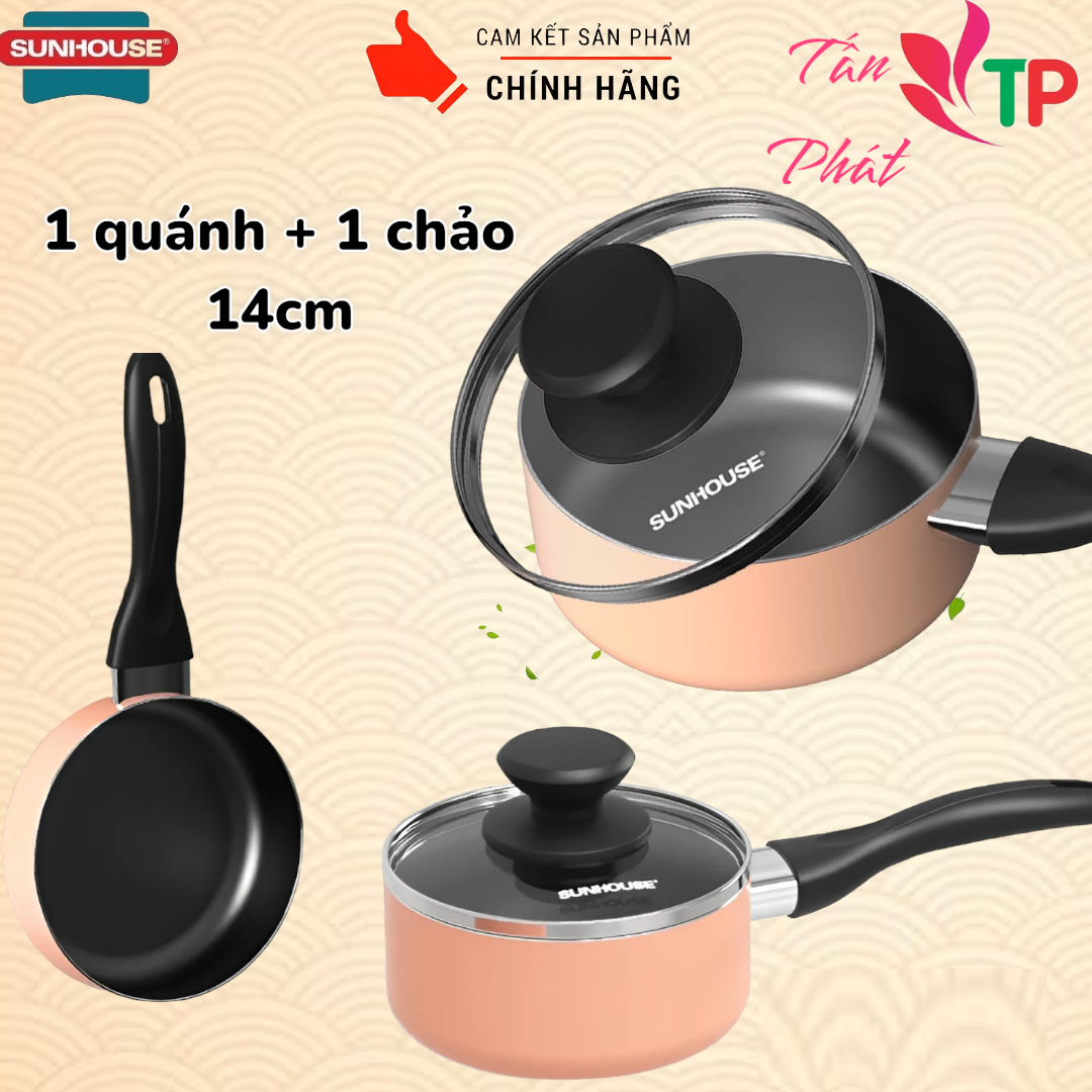 BỘ CHẢO QUÁNH CHỐNG DÍNH SUNHOUSE BABY SHG14BB (nồi + chảo 14cm) ko dùng bếp từ