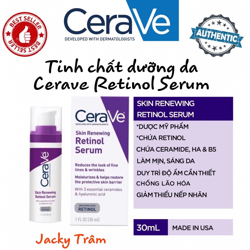 [ New ] Serum Dưỡng Da Cerave Skin Renewing Retinol Face Cream Serum For Fine Lines And Wrinkles 30Ml