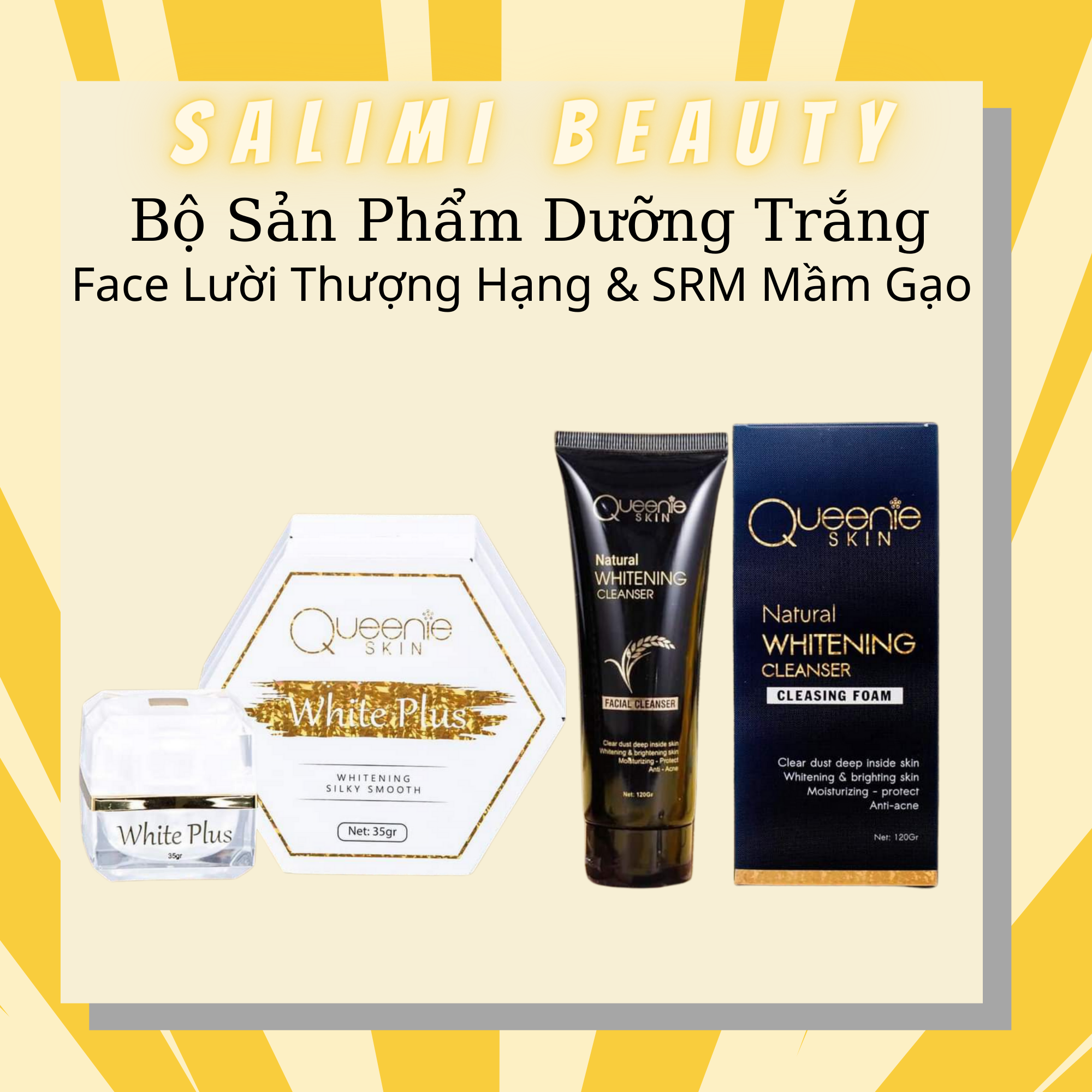 COMBO Face "LƯỜI" Thượng Hạng & Sữa Rửa Mặt Mầm Gạo - Dưỡng Trắng Da Ban Đêm - Dưỡng Trắng & Makeup Tinh Chất Nhân Sâm Và Nhụy Hoa Nghệ Tây Cao Cấp Làm Mềm Da Giúp Ngăn Ngừa Viêm Sưng Lỗ Chân Lông Ngăn Ngừa Mụn - HÀNG CHÍNH HÃNG
