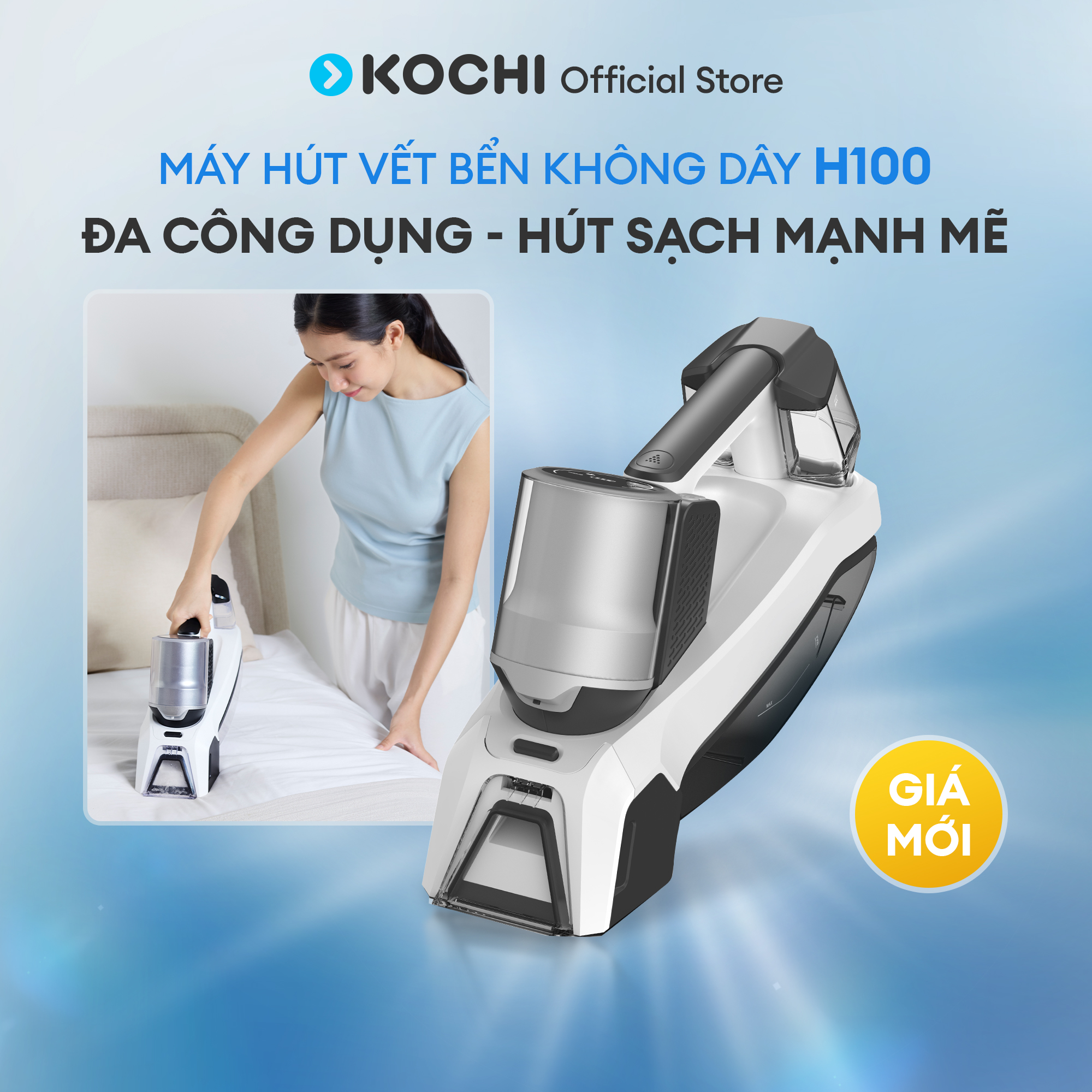 Máy Giặt Vết Bẩn Cầm Tay KOCHI H100 - Không Dây Lực Hút 8000Pa - Phun Nước Chải & Hút Khô - Làm Sạch