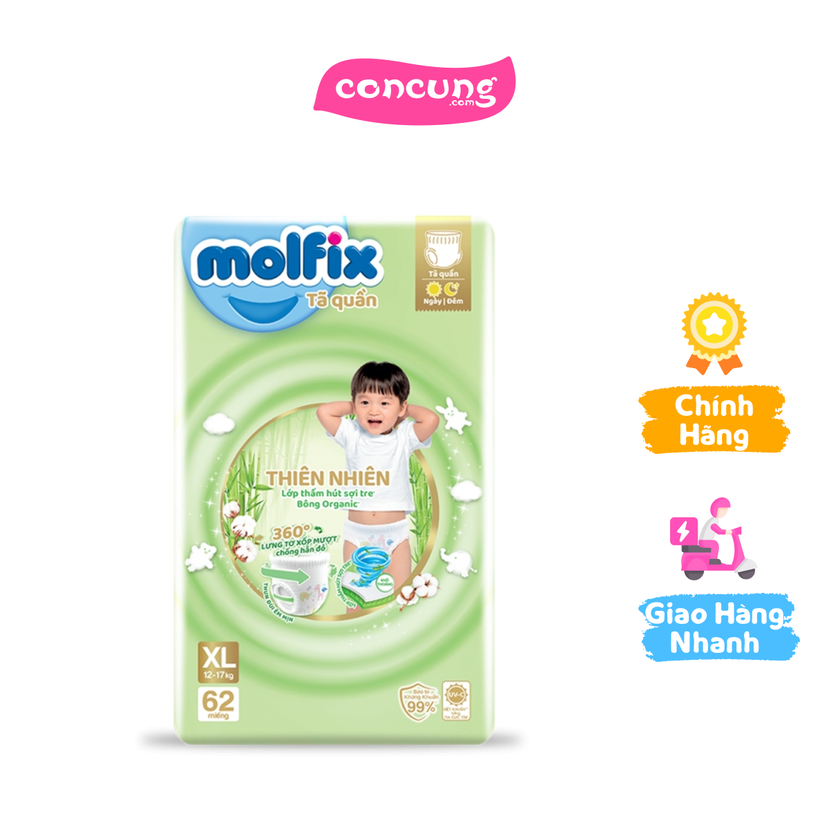 Bỉm tã quần Molfix thiên nhiên (XL 12-17kg 62 miếng) - Giao bao bì ngẫu nhiên
