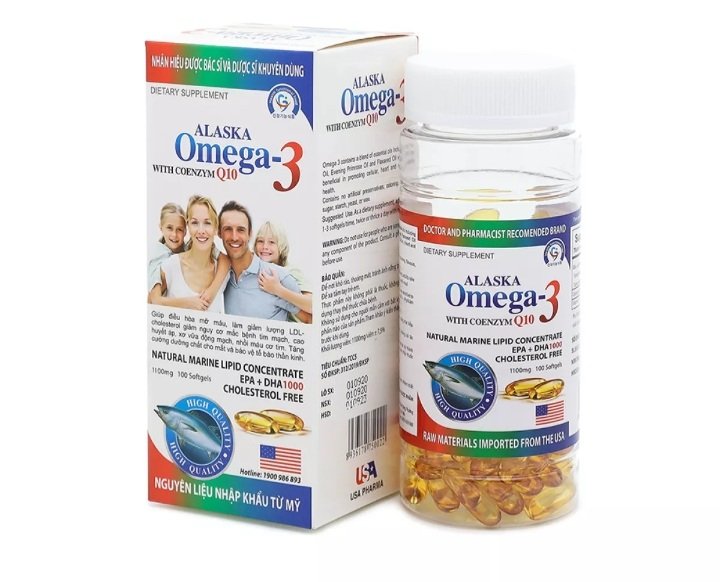 Viên dầu cá Alaska Omega 3 with Coenzym Q10 tốt cho mắt khỏe tim mạch giảm mỡ máu - Chai 100 viên