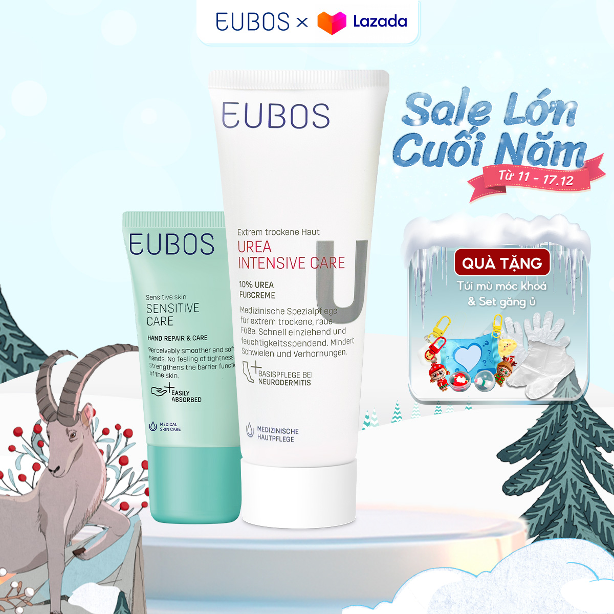 Combo Kem Dưỡng Tay EUBOS 25ml Và Kem Dưỡng Gót Chân UREA 100ml Dưỡng Ẩm Phục Hồi Da Khô Da Nhạy Cảm