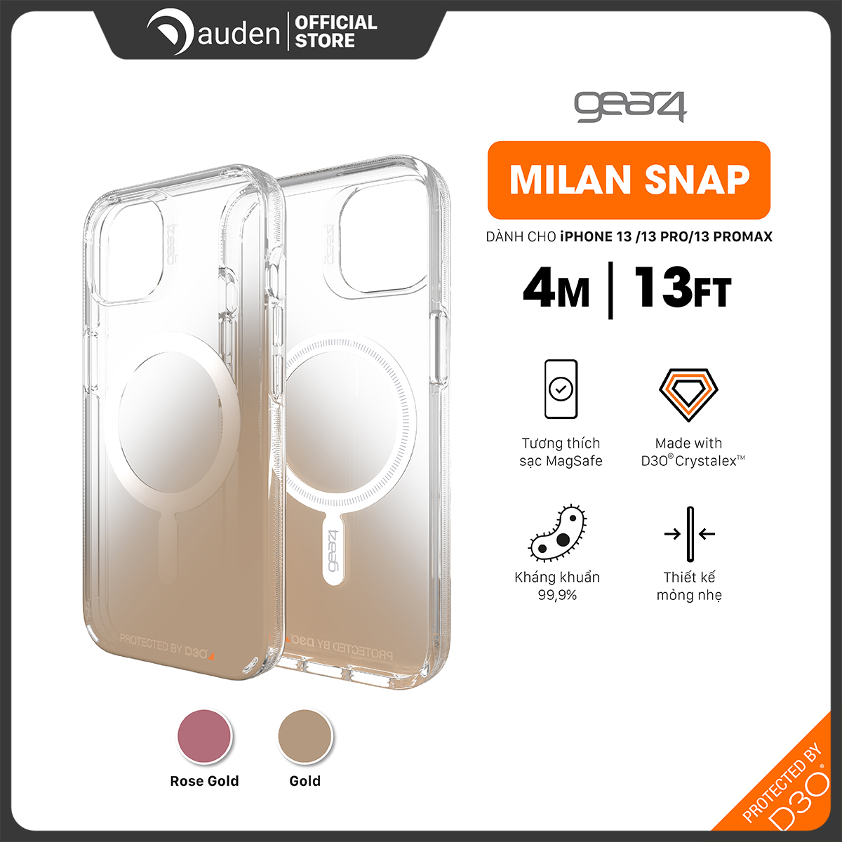 Ốp lưng chống sốc Gear4 D3O Milan Snap 4m hỗ trợ sạc Magsafe cho iPhone 13 series