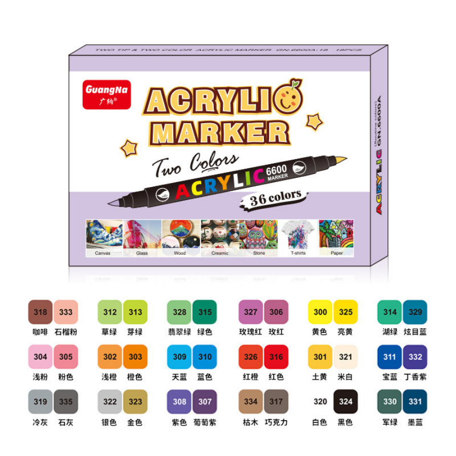 Acrylic marker Guangna 6600 DecorMe màu acrylic marker đầu nhọn 2 đầu 2 màu vẽ trên mọi chất liệu có