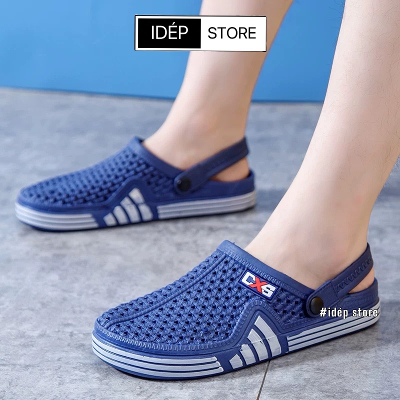 Dép sục nhựa dẻo Nam đi mưa có lỗ lưới thoáng khí chống trượt- Giày sandal bít mũi có quai hậu chống