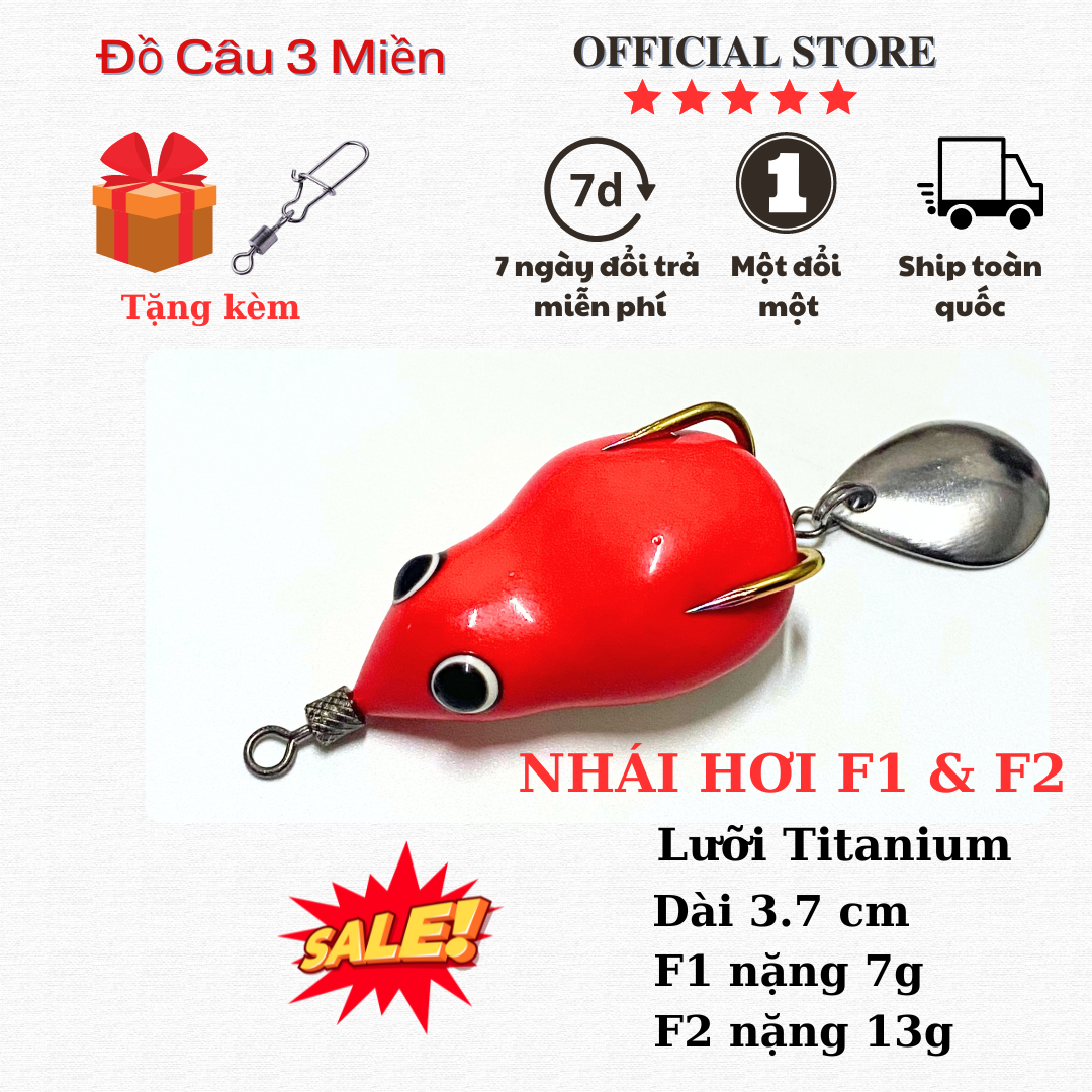 Mồi nhái hơi F1 7g nổi & F2 13g lửng chìm.lưỡi TITANIUM  Mồi câu cá lóc chẽm trê vược.... mồi câu lu