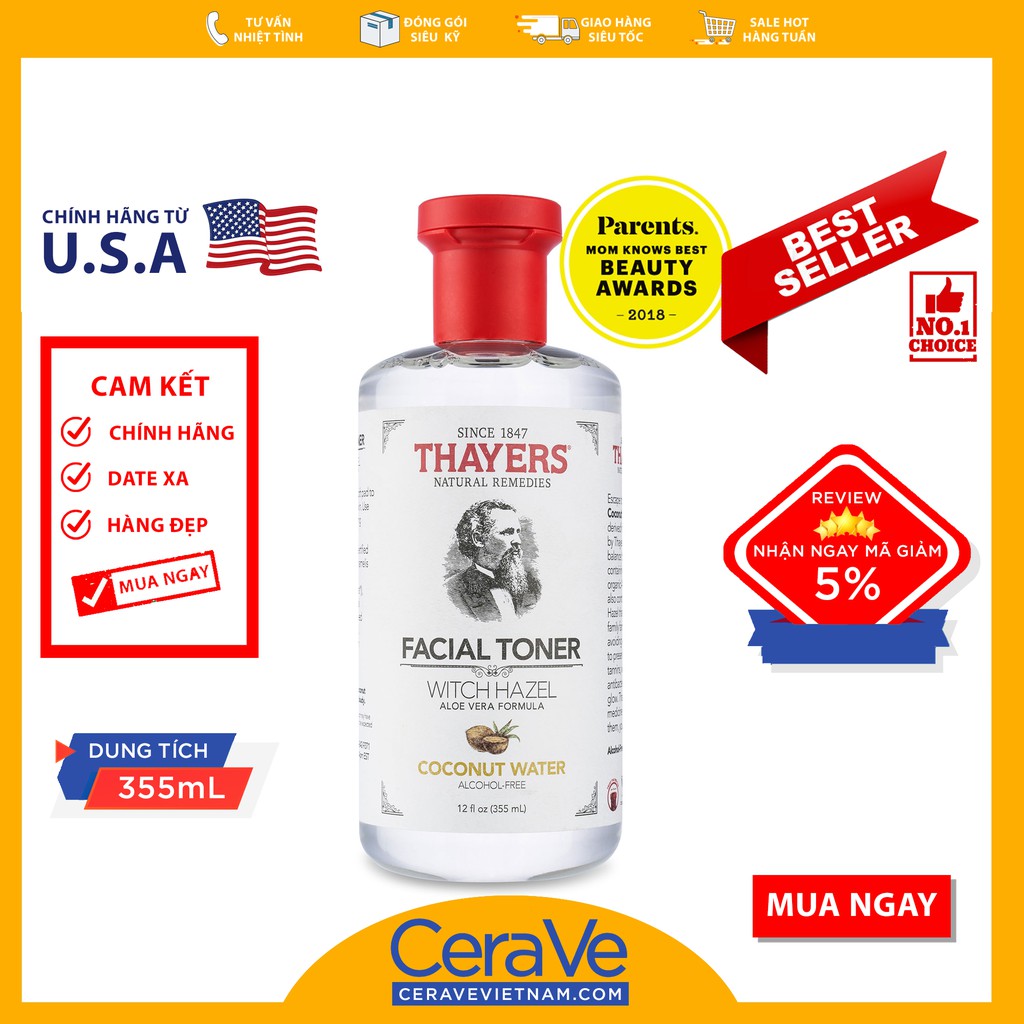 [Hcm]Thayers Coconut Water Facial Toner - Nước Hoa Hồng Cấp Ẩm (355Ml)