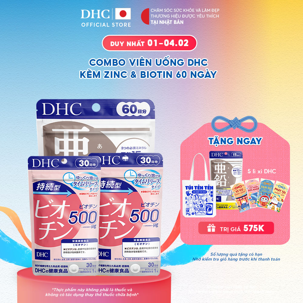 Combo Thực phẩm bảo vệ sức khoẻ DHC BIOTIN (30 ngàyx2) + ZinC (60 ngày) - Dạng viên uống hỗ trợ bổ s