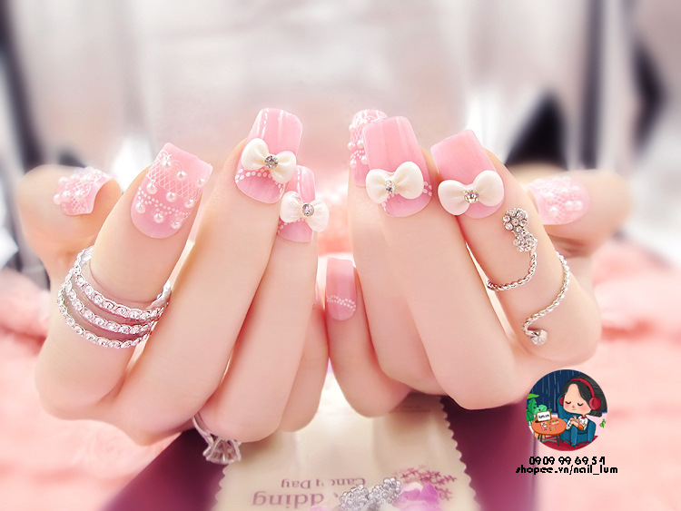 [HCM]Móng Giả - Nail 3D Dài - Đính Đá [Sẵn Keo - Đóng Hộp 24 Mẫu Đủ Size]