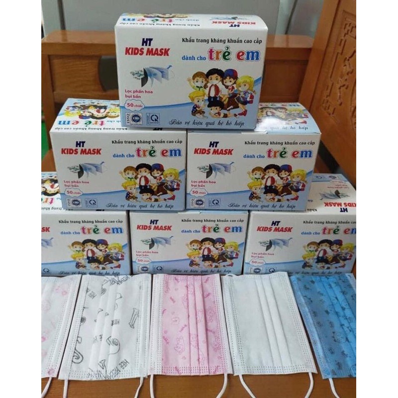 HỘP 50 CHIẾC KHẨU TRANG Y TẾ EM BÉ HT KIDS MASK MIX NHIỀU MÀU