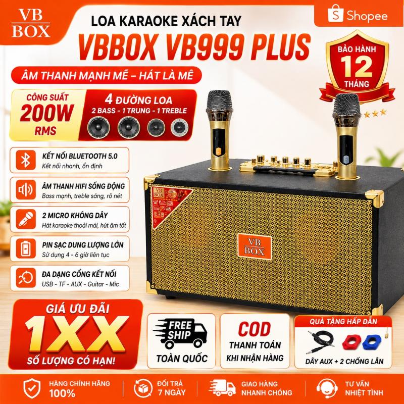 Loa Karaoke Xách Tay VBBOX VB999 PLUS . 4 Đường Loa 2 Bass 1 Trung 1 Treble Công Suất 200w