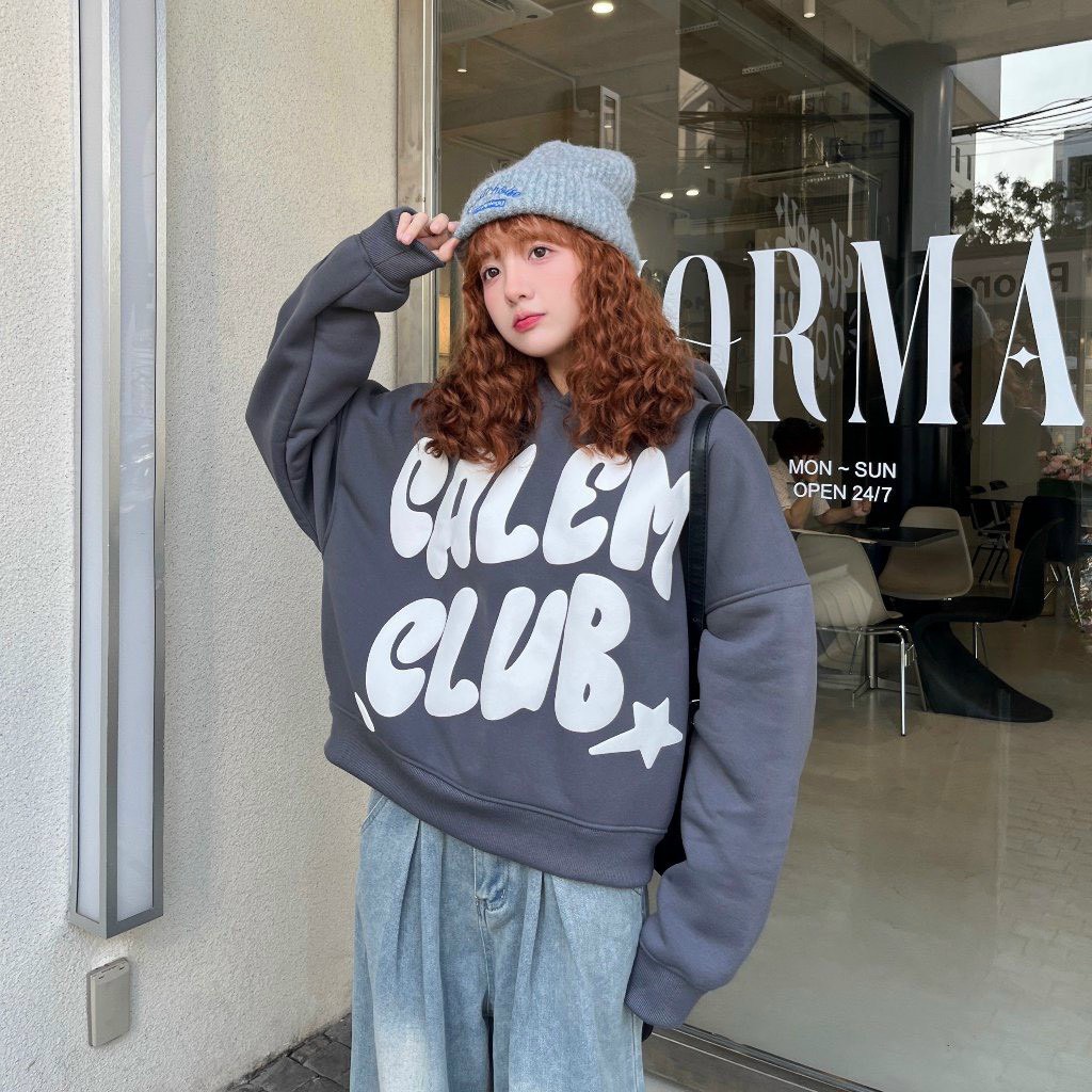 Áo Hoodie CLEM Club Form Rộng Chất Dày Couple Cực Xinh Nỉ Bông Mũ Rộng 2 Màu nam nữ - TP48