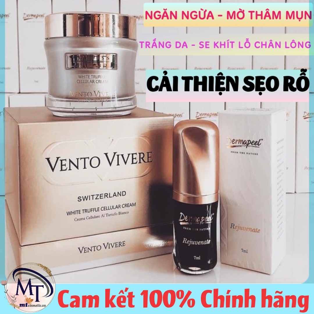 Combo Cải Thiện Sẹo Rỗ - Ngừa Mụn - Mờ Thâm - Trắng Da - Se Khít Lỗ Chân Lông - Serum Trứng Cá Tuyết Dermapeel Hàn Quốc - Vento Truffle Thụy Sĩ