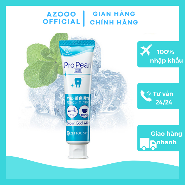 [AZOOO] Kem đánh răng làm trắng Zettoc Propearl vị bạc hà siêu mát lạnh 100g Nhập khẩuchính hãng nhậ