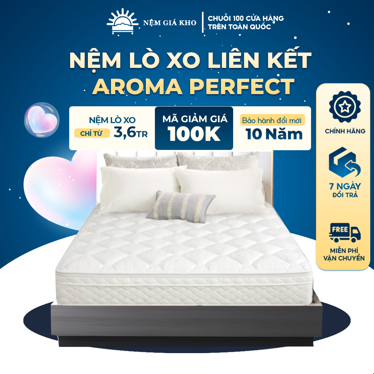 Nệm Lò Xo Liên Kết Cao Cấp Aroma Perfect 4 Viền - Êm Thoáng Khí - Bảo Hành 10 Năm