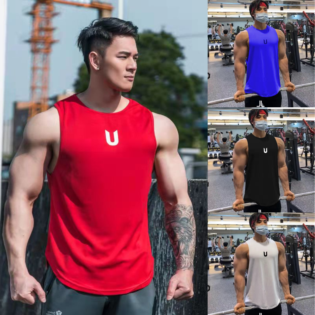 Áo ba lỗ nam tanktop tập gym áo thun ba lỗ nam ( 𝐂𝐇𝐔̛̃ 𝐔) chơi bóng rỗ thể thao vải lụa cao cấp thoá