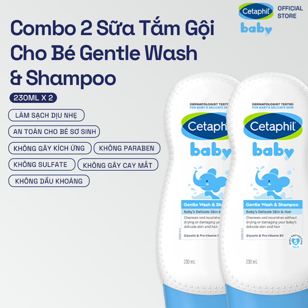 Combo 2 Sữa tắm gội dịu lành cho bé Cetaphil Baby Gentle Wash & Shampoo 230ml/chai