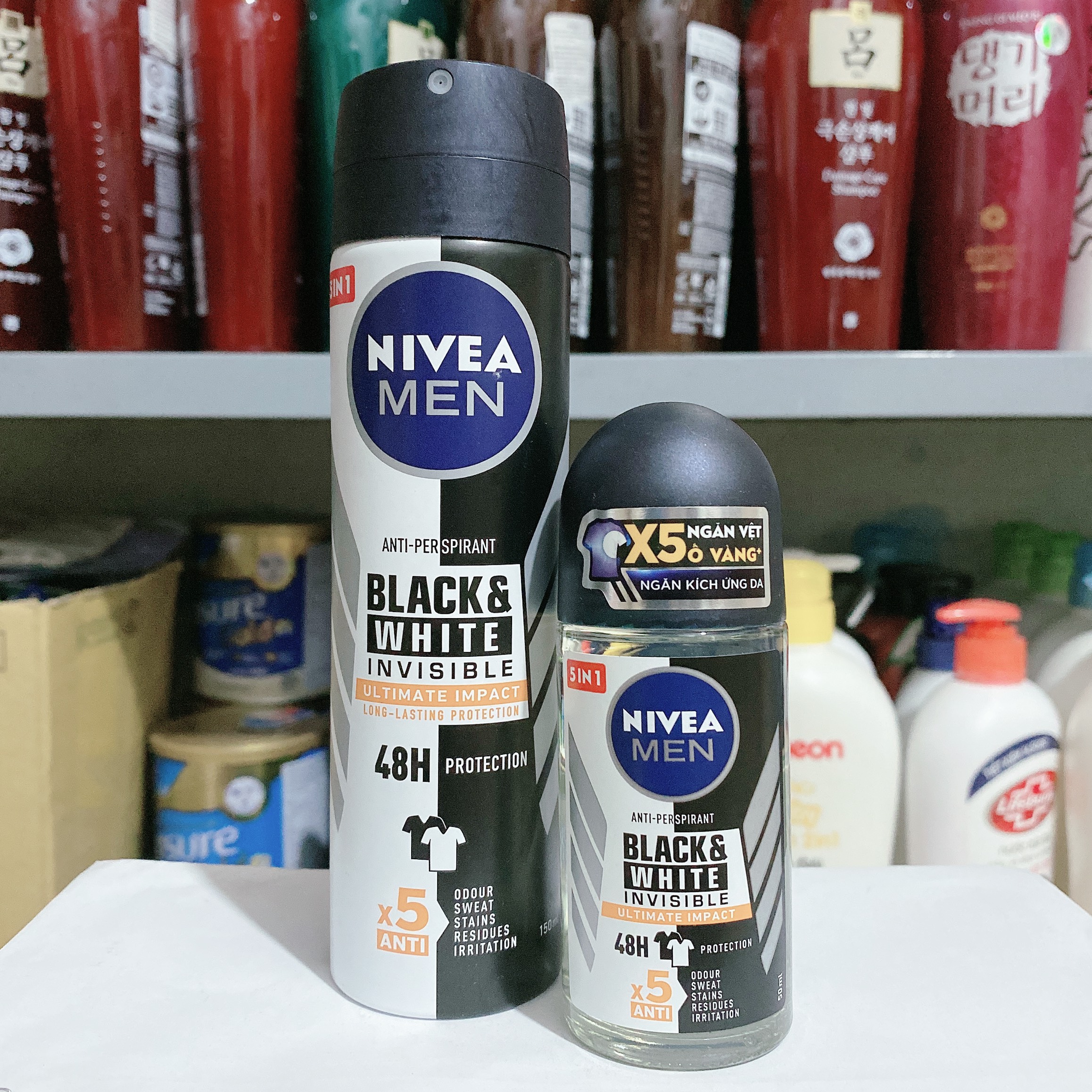 Combo Khử Mùi 48H - Ngăn Ố Vàng - Kích Ứng Da Nivea Men Black&White Invisible (1 Lăn 50Ml+ 1 Xịt 150Ml)