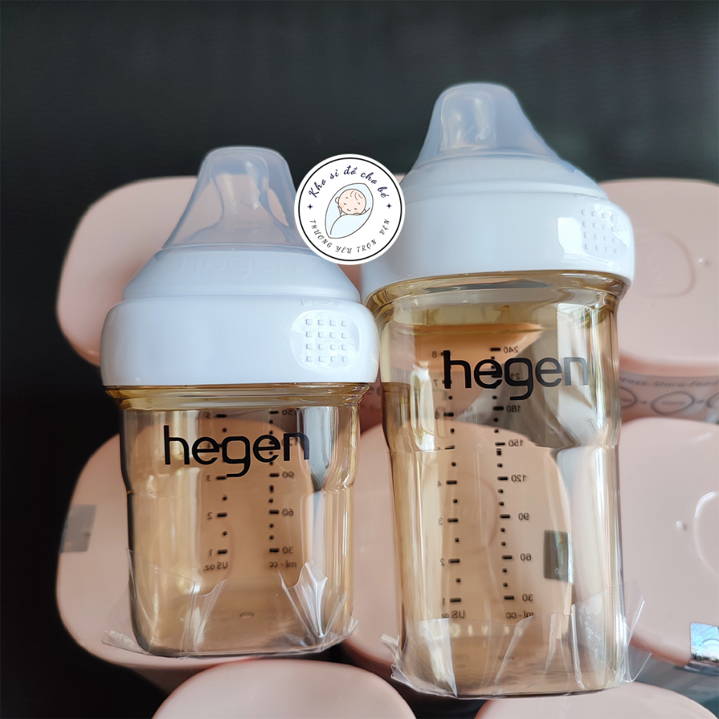 Bình sữa HEGEN 150ml, 240ml full box - thiết kế bình vuông độc đáo, nhựa PPSU an toàn cho bé