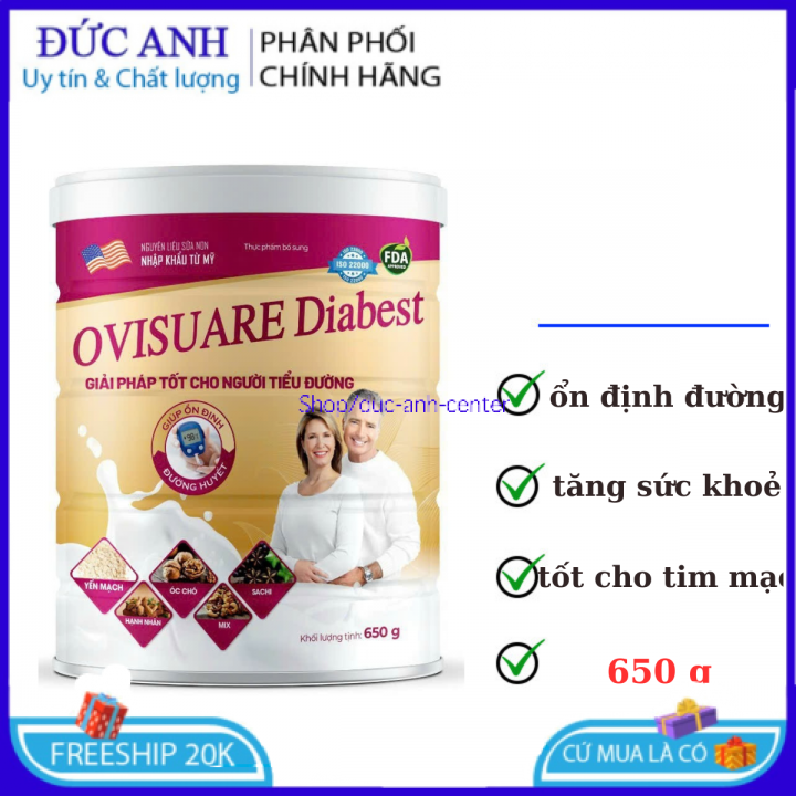 Sữa Ovisuare diabest giúp ổn định đường huyết tốt cho tim mạch hộp 650g