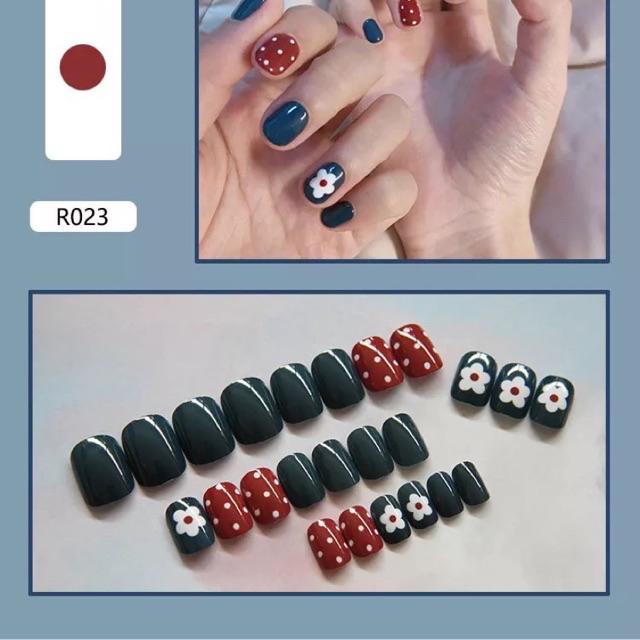 [Hà Nội] Móng Tay Giả Hoa Nhí Chấm Bi Lcr023 - Nails 24 Móng Kèm Keo Tự Dán Móng Tại Nhà