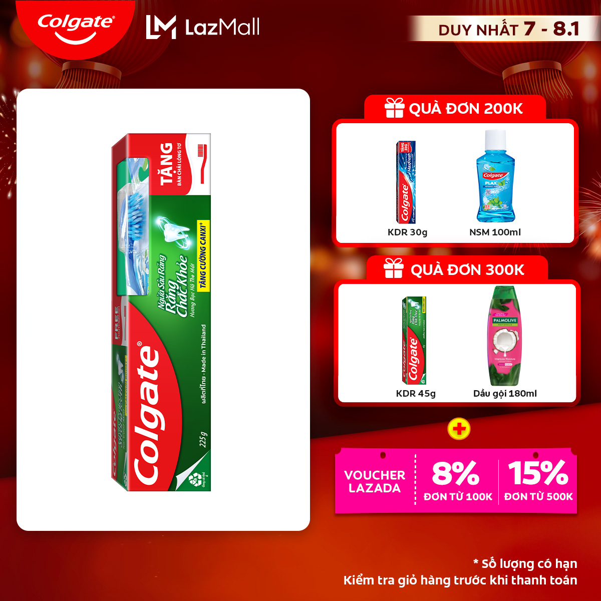 [Chỉ 7-8.1_Áp Voucher giảm thêm đến 23%][Tặng bàn chải đánh răng lông mềm] Kem đánh răng Colgate ngừ