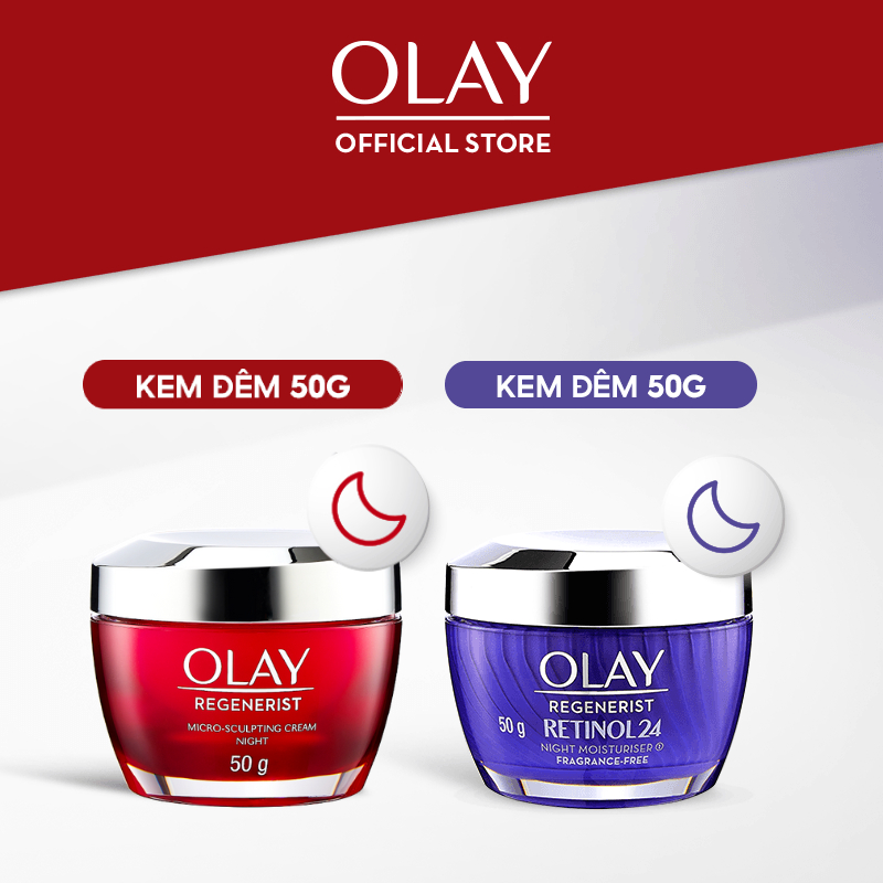 Combo 2: Kem Dưỡng Ẩm Ban Đêm: OLAY REGENERIST 50G & OLAY RETINOL24 50G