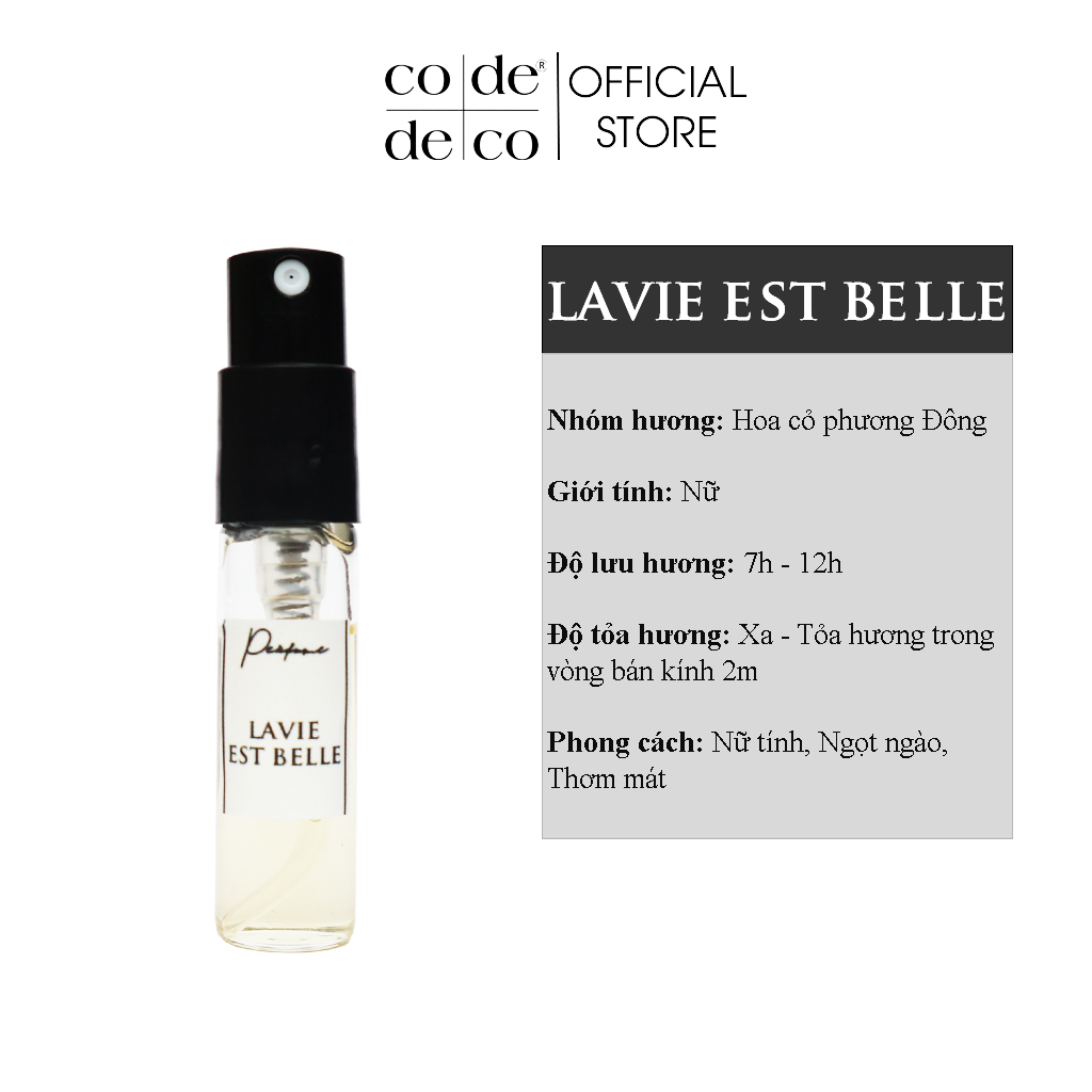 Tinh Dầu Nước Hoa Code Deco La Vie Est Belle Léclat Leau De Toilette 2Ml Ngọt Ngào Thơm Mát Vial Dùng Thử 2Ml