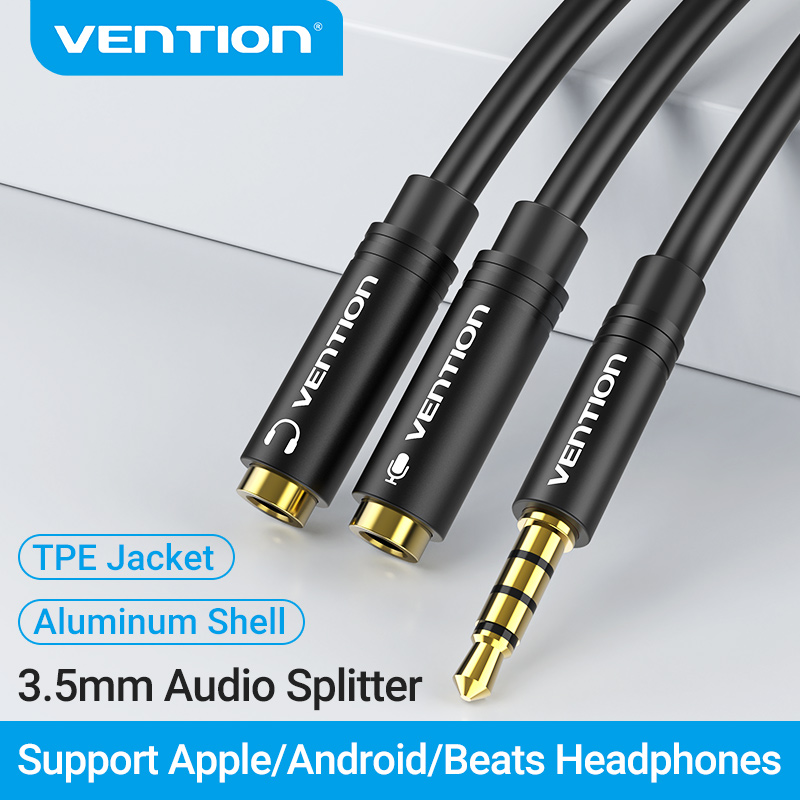 Vention dây kết nối âm thanh Jack 3.5mm đực sang 2 cái cho tai nghe Headphones Microphone Laptop Ta