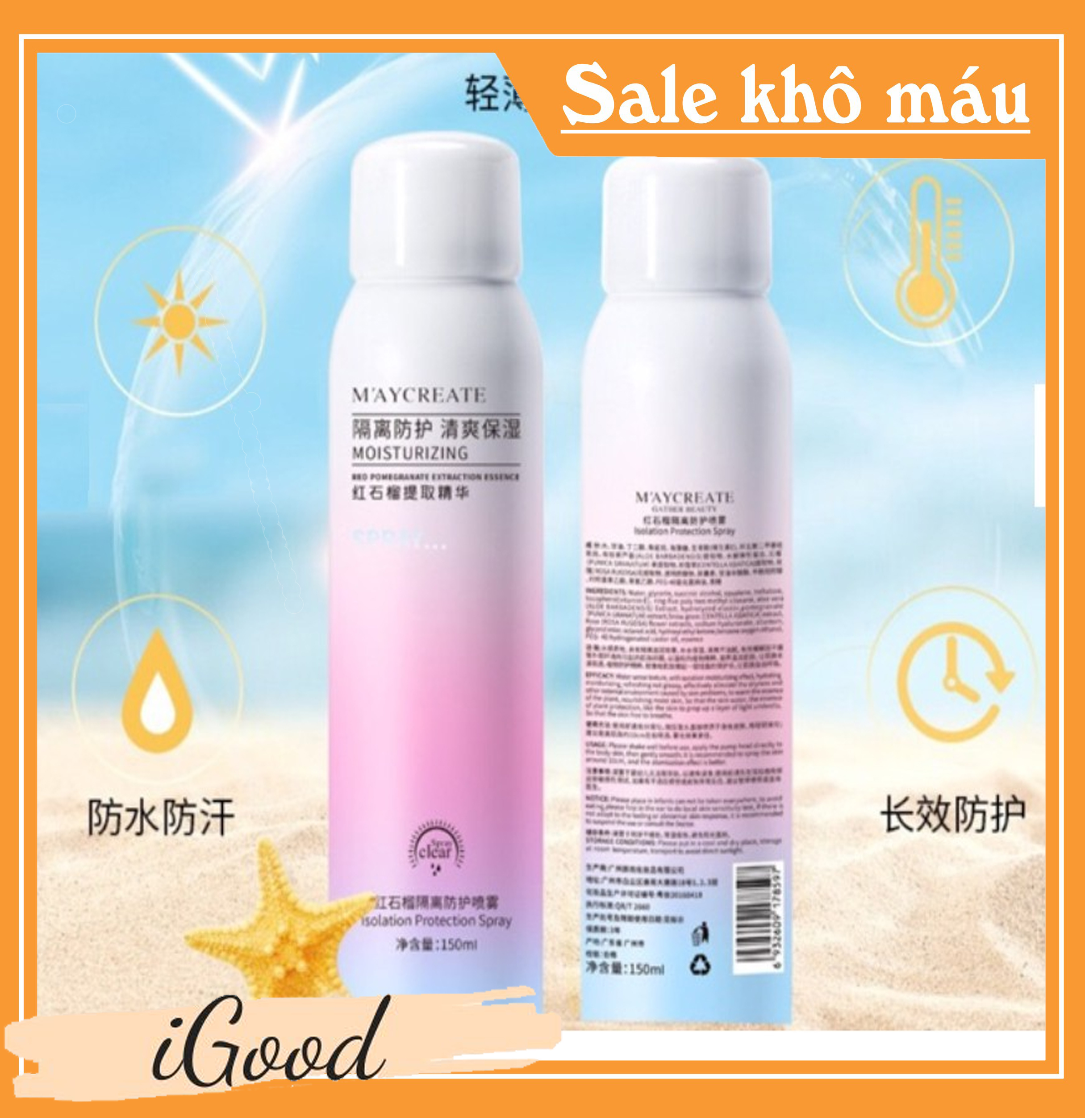 [Hcm]Combo 3 Chai Xịt Chống Nắng Phun Sương Maycreate Moisturzing Spray (150Ml) Spf 35 Xịt Chống Nắng Làm Trắng Da Tức Thì Giữ Được Tone Từ 8 - 12 Tiếng