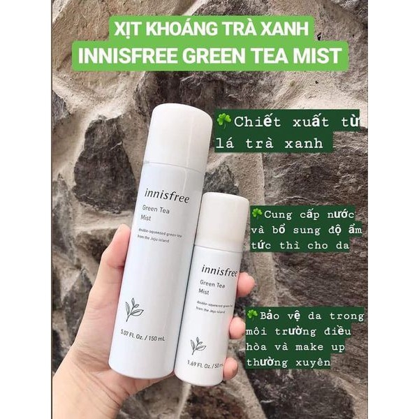 [Hàng Auth] Xịt Khoáng Trà Xanh Cấp Ẩm Dịu Da Căng Bóng Innisfree Green Tea Mist - Không Thể Thiếu Cho Làn