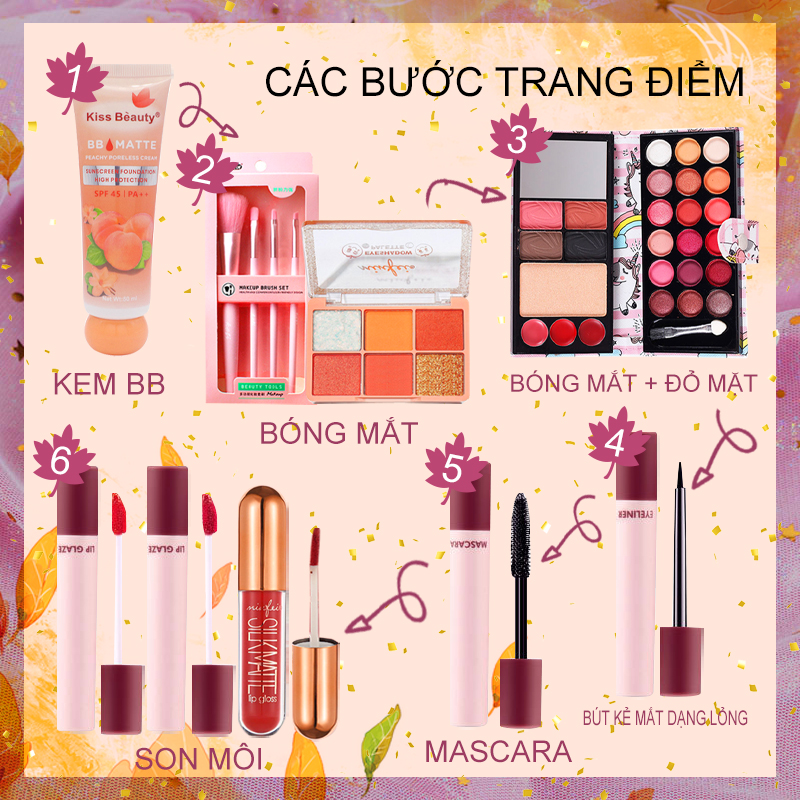 [Hcm]【Urbeauty Mall】Trọn Bộ Mỹ Phẩm Chuẩn Cho Nàng Chuyên Nghiệp - Kiss Beauty Bộ 6 Cái Bộ Trang Điểm