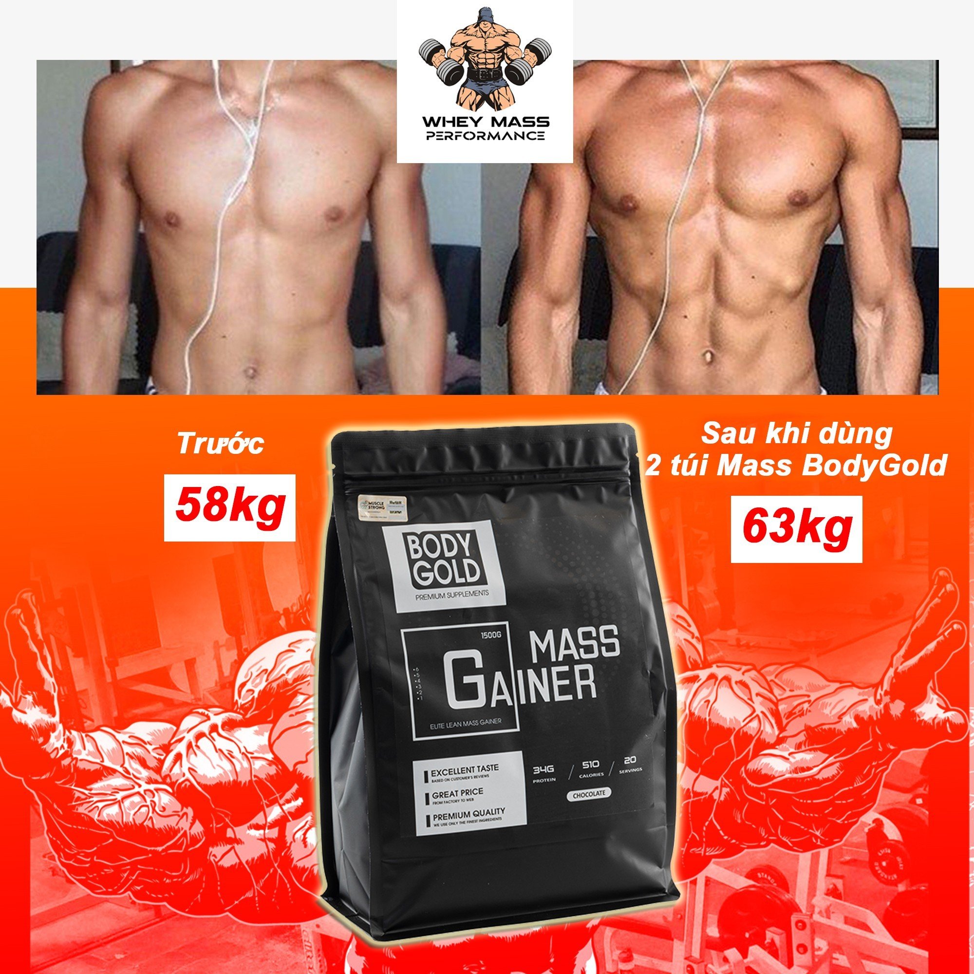 Sữa Tăng Cân - Tăng Cơ ELITE LEAN MASS GAINER BODY GOLD 1.5Kg - Tặng Bình Lắc