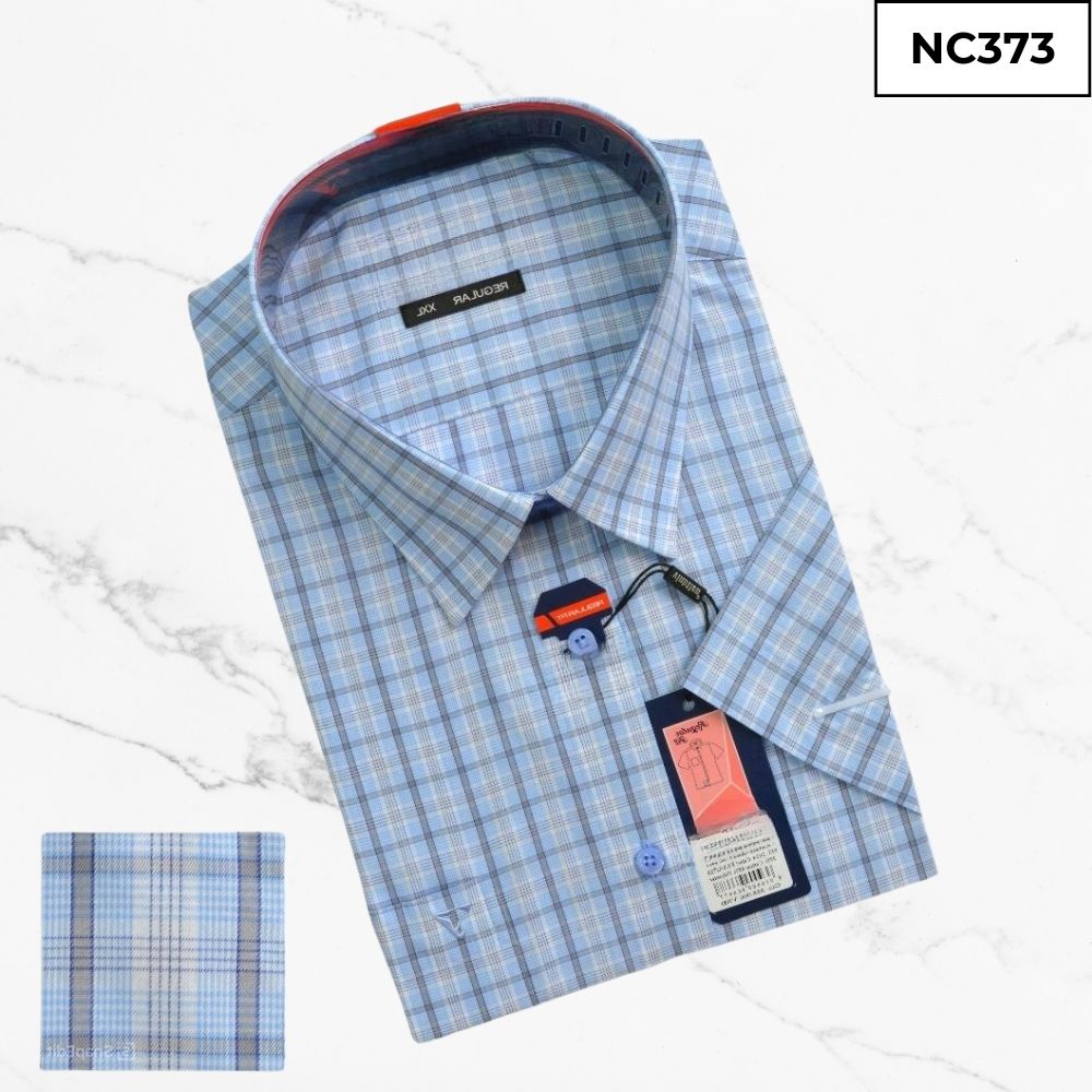 Áo Sơ Mi Nam Công Sở Trung Niên Dài Tay Thương Hiệu Anton Kẻ Caro Xanh Nhạt Vải Cotton - NC373