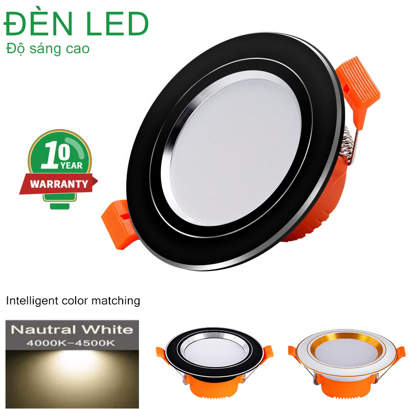 Đèn Led Âm Trần - Đèn Downlight viền vàng/Bạc - Đế Nhôm ( đèn mắt trâu lắp trần gỗ thạch cao bê tông )