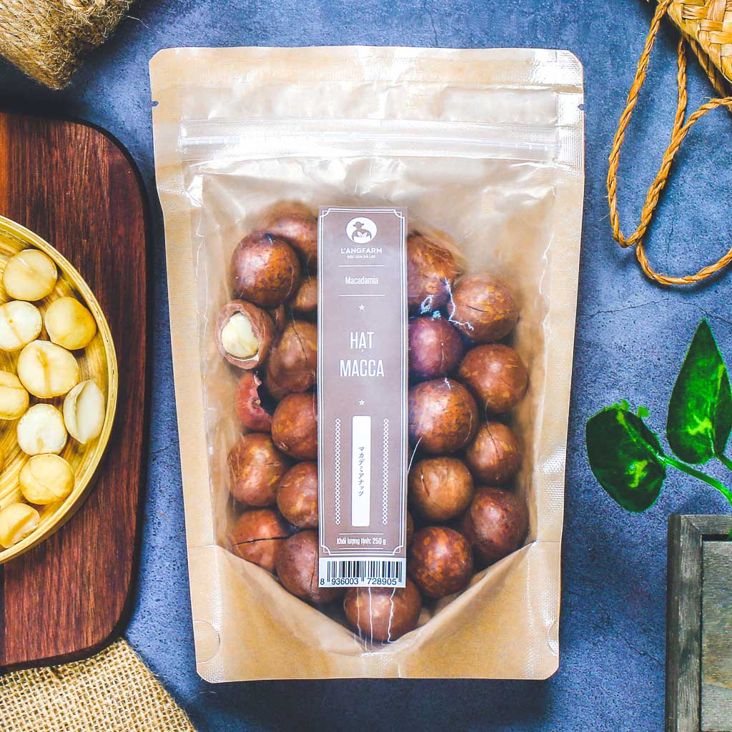 Hạt macca Langfarm 250g bịch mẫu kraft 1 mặt trong