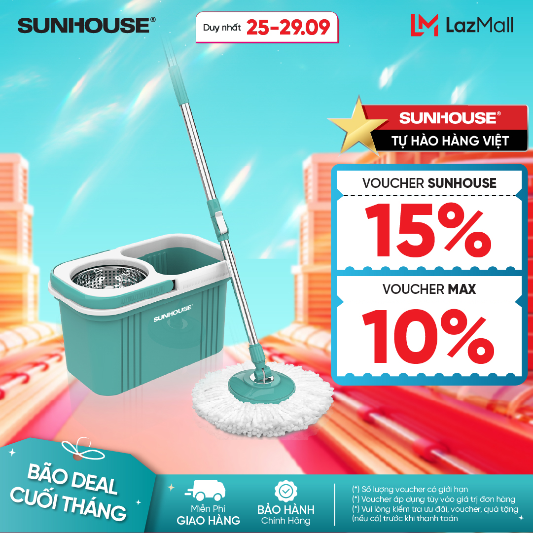 Bộ lau nhà xoay 360 độ SUNHOUSE KS-CL330S- Chất liệu nhựa PP an toàn cho sức khỏe - Bộ phận tạo chuy