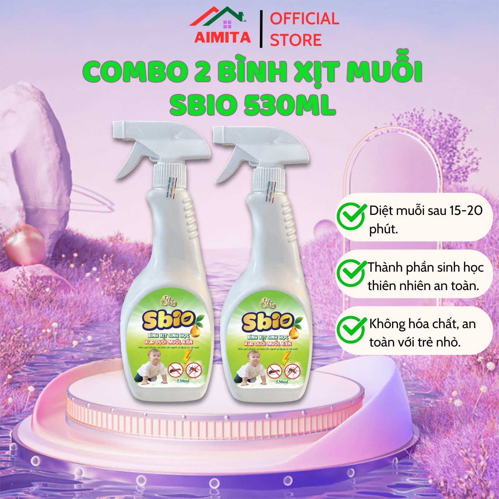 Combo 2 bình xịt ruồi muỗi sinh học an toàn sức khỏe con người AIBIO xua đuổi diệt ruồi muỗi côn trù